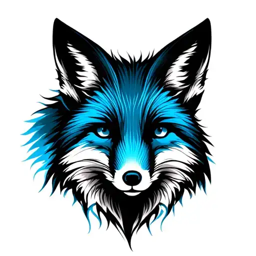 A Fox's Face In A Black Profile With A Gradient In Blue Without White