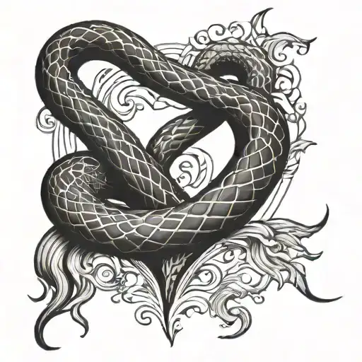 A Big Snake Around A Heart That Is Vertical And Elongated