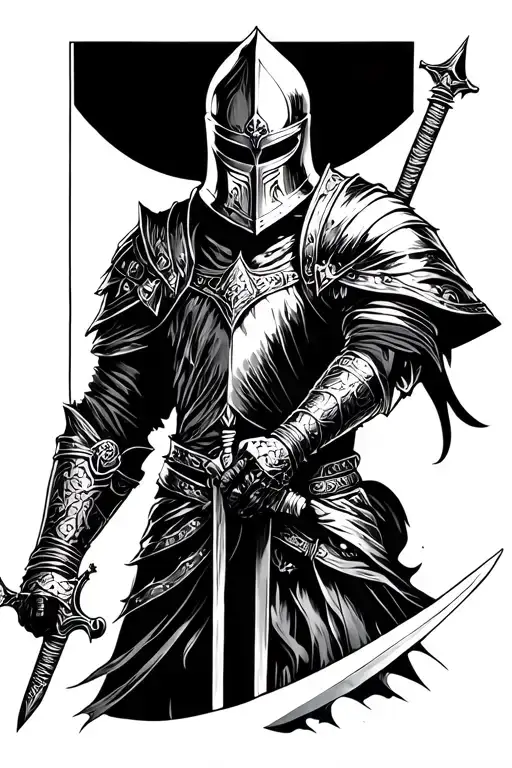 Knight With War Behind Him Holding Sword