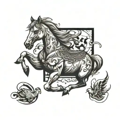 Running Horse With Chicken On Its Back