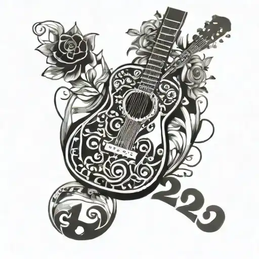 Black And White Acoustic Guitar With The Date 4-8-2024