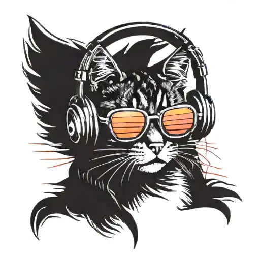 A Cat Wearing Headphones And Sunglasses On A Neon-lit Beach