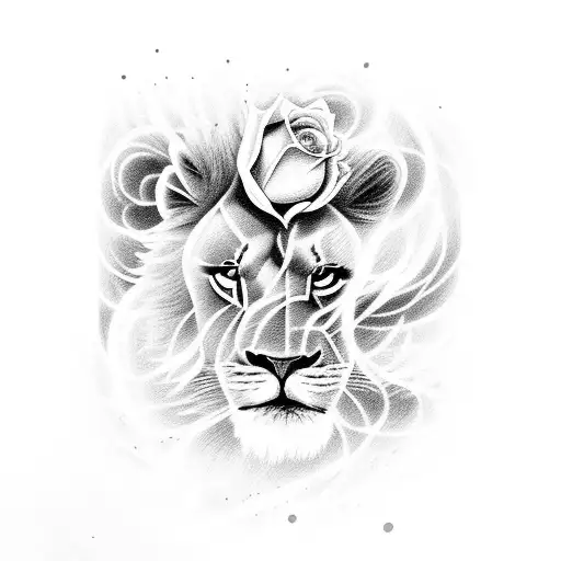 Stormy Sky With Lighting A Lion And Roses