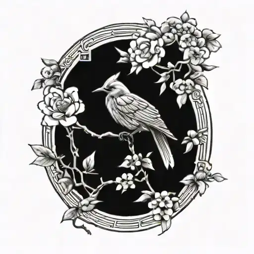 Samurai Warrior Bird Flower Trees