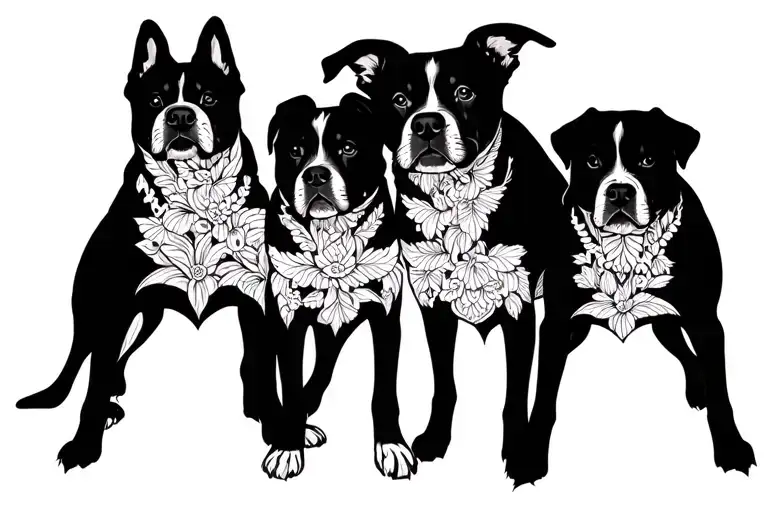 4 Dog Silhouettes Next To Each Other