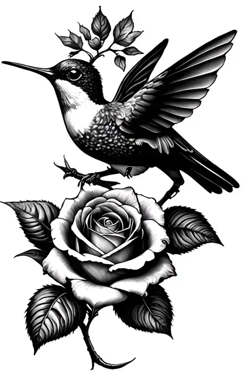 Hummingbird Eating Rose