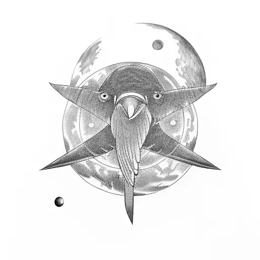 Crow Flying With All Phases Of The Moon Around