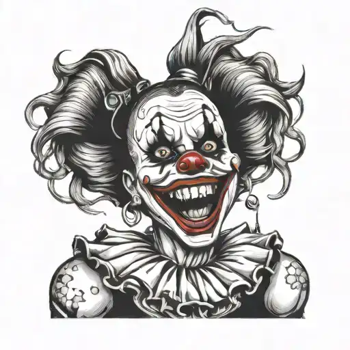 Gothic Clown Woman From The Front Showing Her Teeth