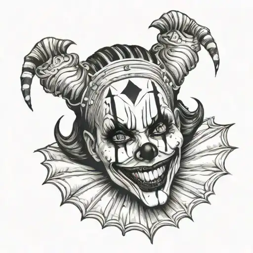 Gothic Clown Woman From The Front Showing Her Teeth