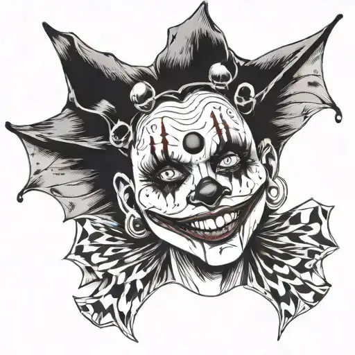 Gothic Clown Woman From The Front Showing Her Teeth