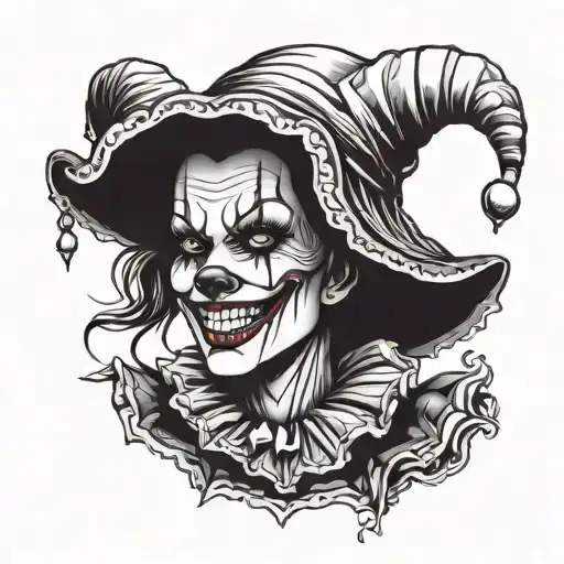 Gothic Clown Woman From The Front Showing Her Teeth