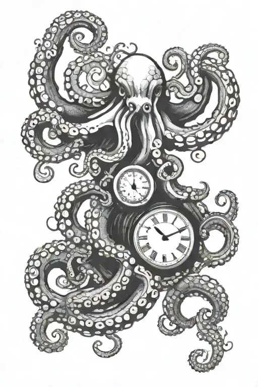 Octopus Surrounding A Clock