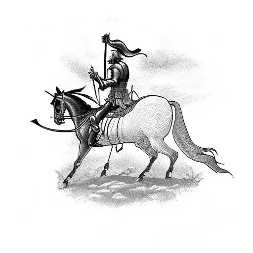 A Silhouette Of Don Quixote Riding A Horse With Windmills In The Background
