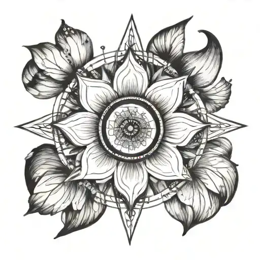 Lotus Flower Centered Inside A Compass
