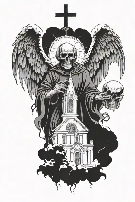A Church With An Angel That Has A Skull Face Surrounded
