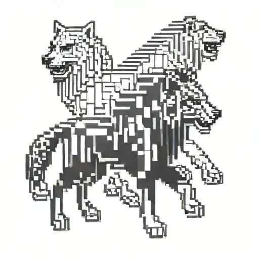 A Pixelated Wolf And Lion Duo In A Retro Gaming Style