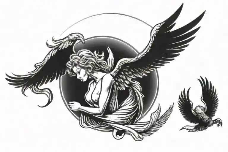 Angel With Wings Spread Sunrise Integrated With The Chicago