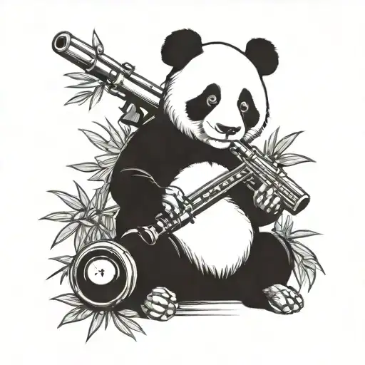 A Panda Gangster Holding A Tommy Gun Surrounded By Bamboo Trees