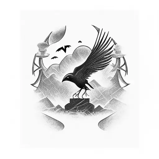 A Spooky Graveyard Filled With Crows With A Cathedral And Ghosts Rising From Tombstones