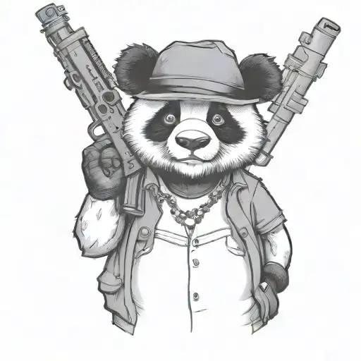 A Panda Gangster Holding A Tommy Gun