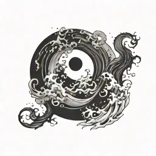 Ocean In A Yinyang With One Side Calm And Other Side Stormy