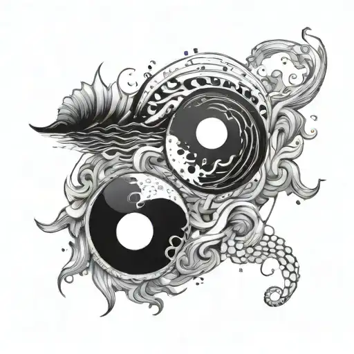 Ocean In A Yinyang With One Side Calm And Other Representing Chaos