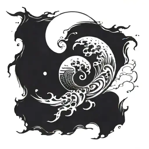 Ocean In A Yin Yang With One Side Gentleness And The Other Half Representing Chaos