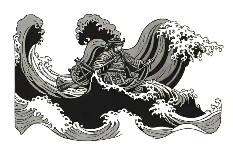 Samurai Waves Crashing In The Background
