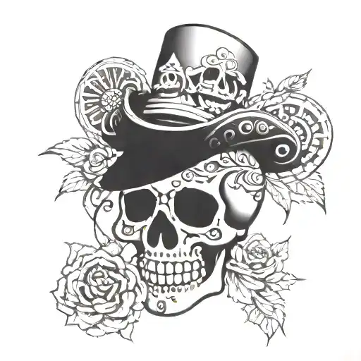 Sugar Skull Skeleton With Mickey Mouse Pirate Hat