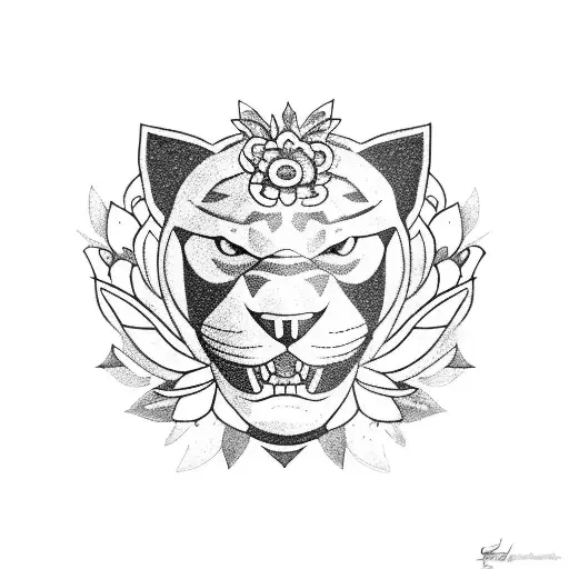 Panther Attacking An Eagle With Flowers Around It