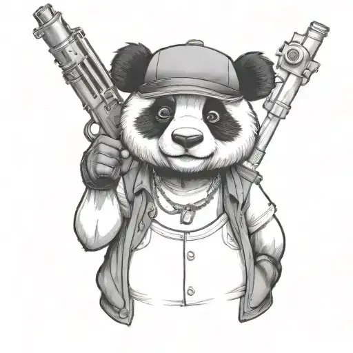 A Panda Gangster Holding A Tommy Gun