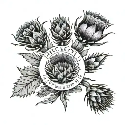 A Beautiful Thistle Wreath With The Latin Phrase 'Disce Pati' Incorporated Into The Design