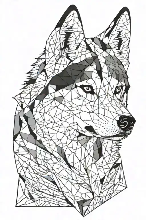 Husky Face With Geometric Scetch