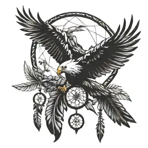 A Dream Catcher Intertwined With An Eagle In Flight