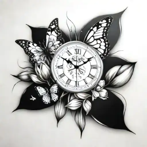 Sea Clock Tulips Butterflies Cross