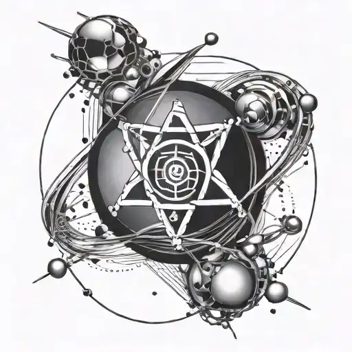 Tattoo Of An Atom With Yin Yand Symbol In Center