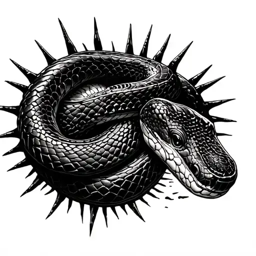 Wild Anaconda Snake With Tree Spines Forming The Shape