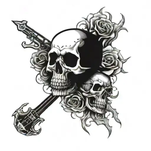 An Emo-inspired Design With Skulls And Dark Imagery Intertwined With Rock And Roll Symbols