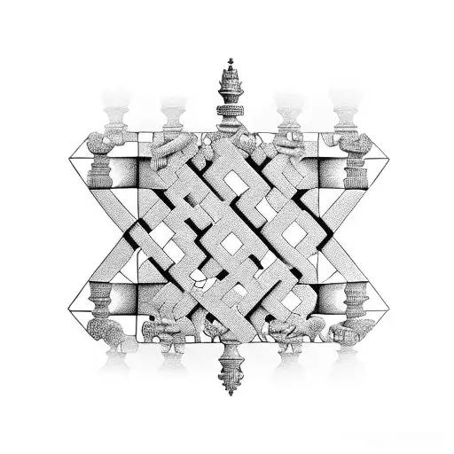 Chess Pieces Morphing Into An Intricate Maze Inspired By Mc Escher's Work