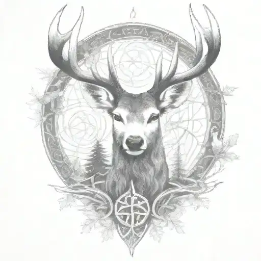 Celtic Deer Head With Trees