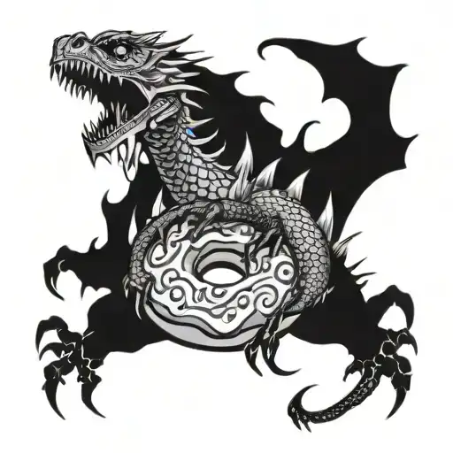 A Fierce Dragon Breathing Fire While Surrounded By Donuts