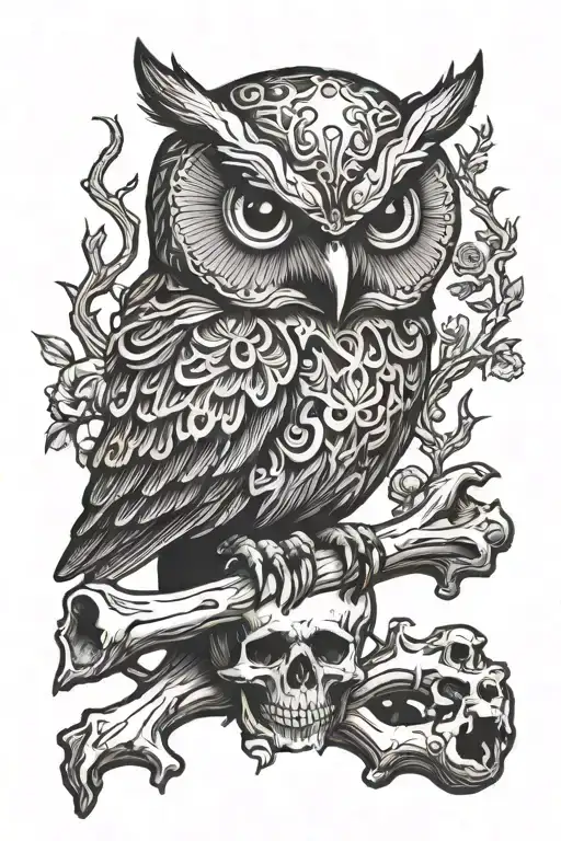 Owl Perched On Skull And Crossbones