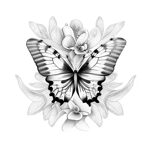 Butterfly Surrounded By Seven Flowers And The Date 02-25-2022 In Roman Numbers Underneath