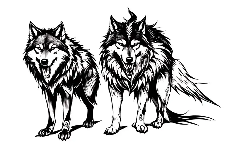 Wolf And Samurai Standing