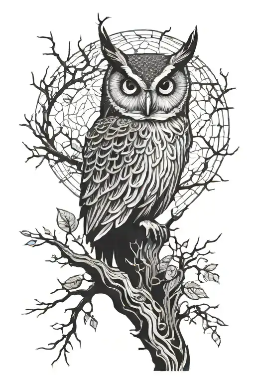 Owl Half Dead Tree With Creeping Vines