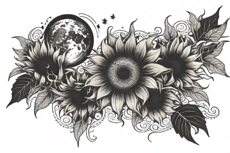 Moon And Sunflower Field