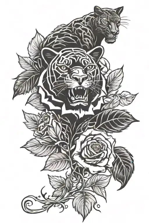 Rose With Black Panther And Laurel Wreath Above