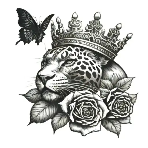 Rose With Black Panther With Crown On Top