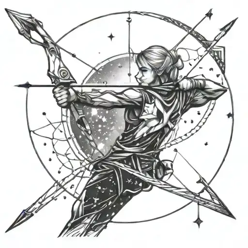 Celestial Archer Shooting An Arrow Through A Constellation Of Sagittarius Symbols