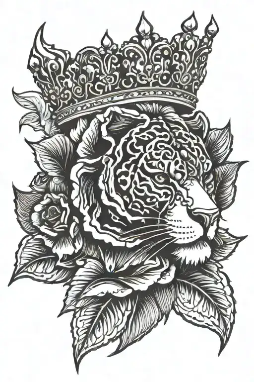 Rose With Black Panther With Crown On Top